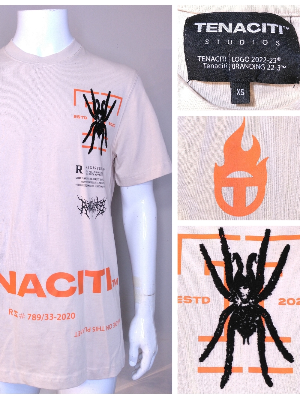 TENACITI STUDIOS T Shirt XS Spider Tarantula GRAPHIC TEE Extra Small SS MENS